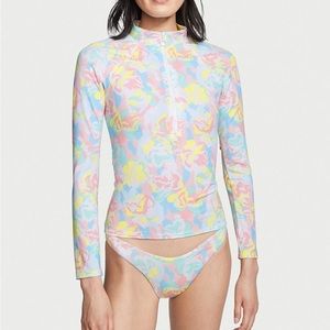 Victoria's Secret Swim Mix and Match Zip Front Rashguard XL Camo Floral NWT
